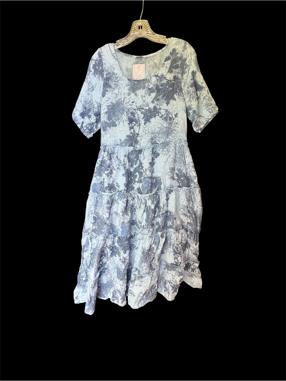 Tie-Dye Tiered Maxi Dress in Pale Blue